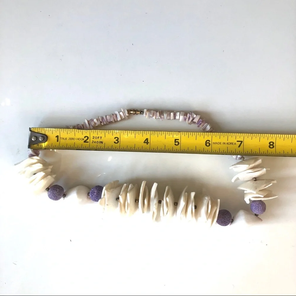 Hawaiian Cream and Purple Beaded Pula Necklace
